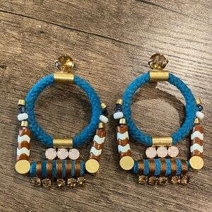 J. Crew Turquoise, Brown and Gold Statement Earrings